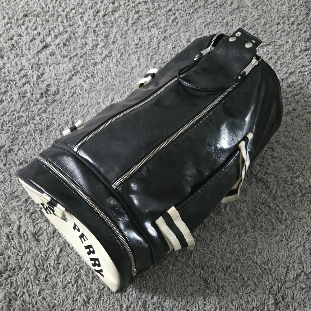 Fred Perry Black and White Duffel Bag Classic Athletic Design - Picture 5 of 9